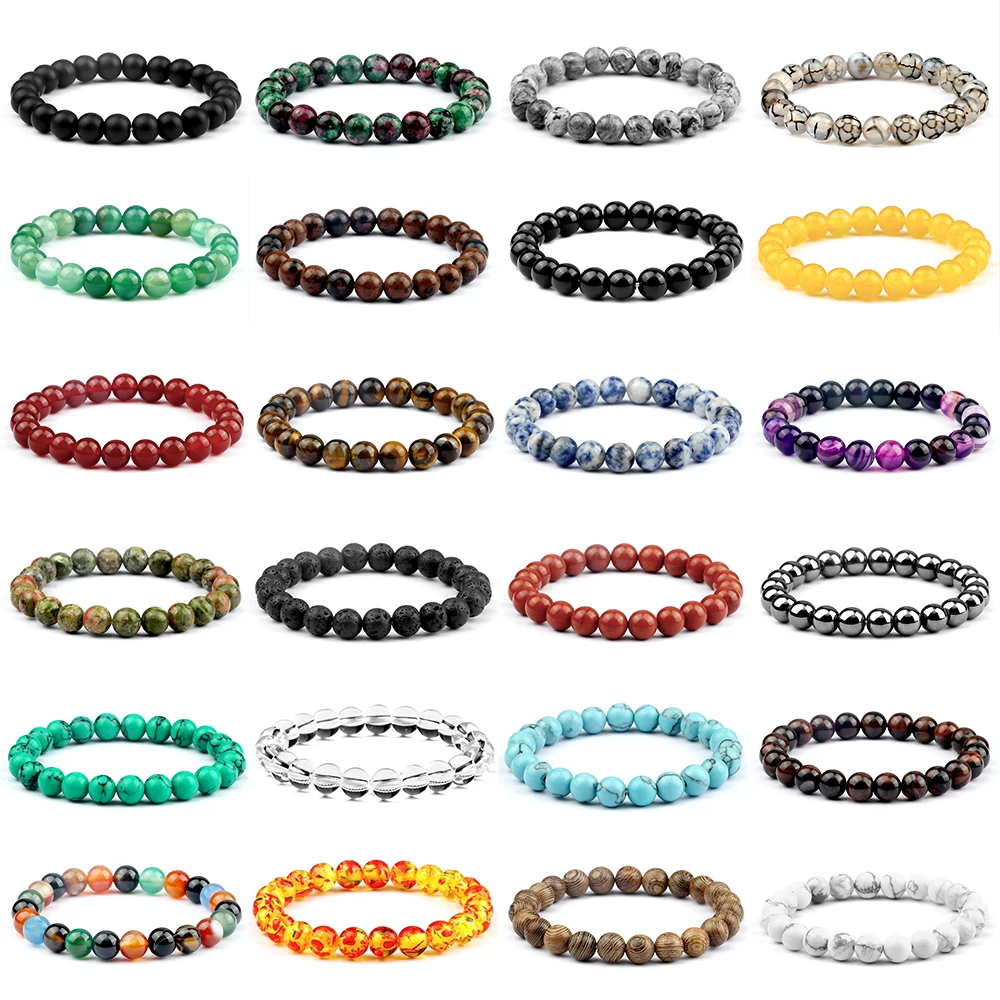 Bracciale Da Uomo Con Perline Occhio Di Tigre Naturale Pietra Guarigione Energia Bracciali 8Mm Lava Rock Agate Stretch Bangle Donna Yoga Gioielli Rega