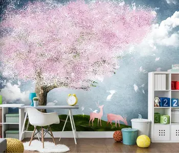

CJSIR Custom 3d Wallpaper Mural Hand-painted Pink Flower Elk Artistic Conception Landscape TV Sofa Background Wall Paper Decors