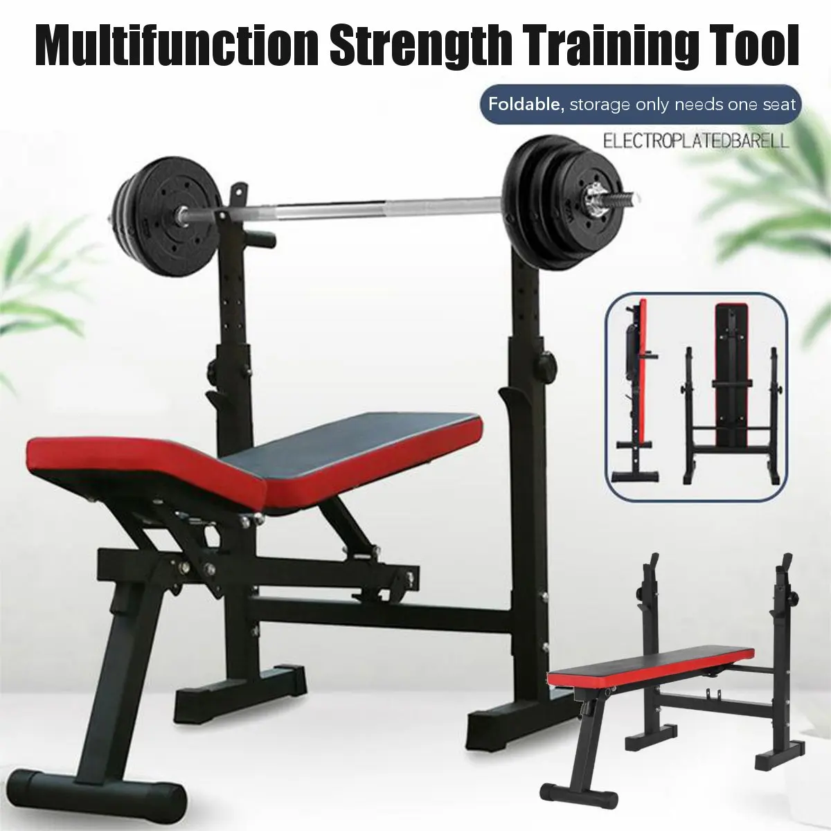 adjustable folding fitness barbell rack and weight bench