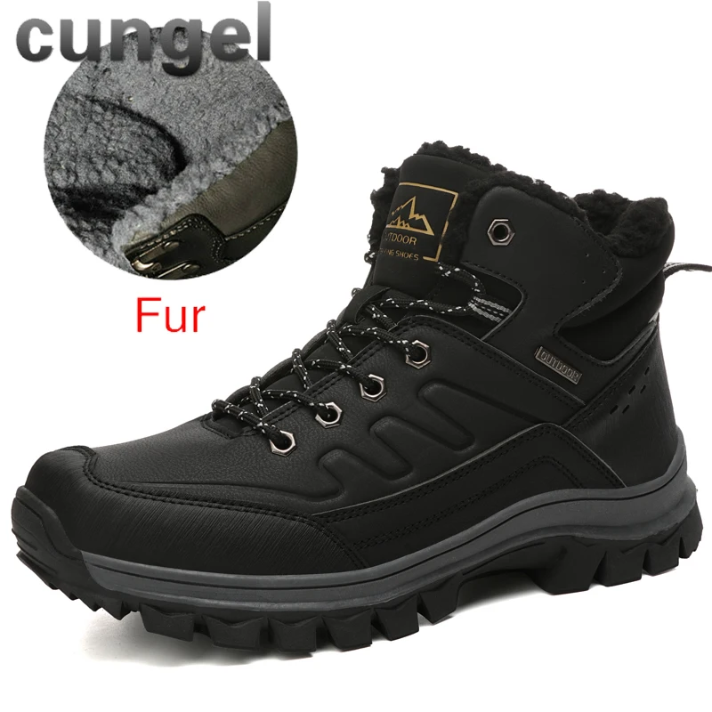 CUNGEL/походная обувь; мужские зимние ботинки; короткая плюшевая Уличная Повседневная обувь; большие размеры 39-47; тактические военные ботинки; зимние мужские кроссовки - Цвет: 859-black