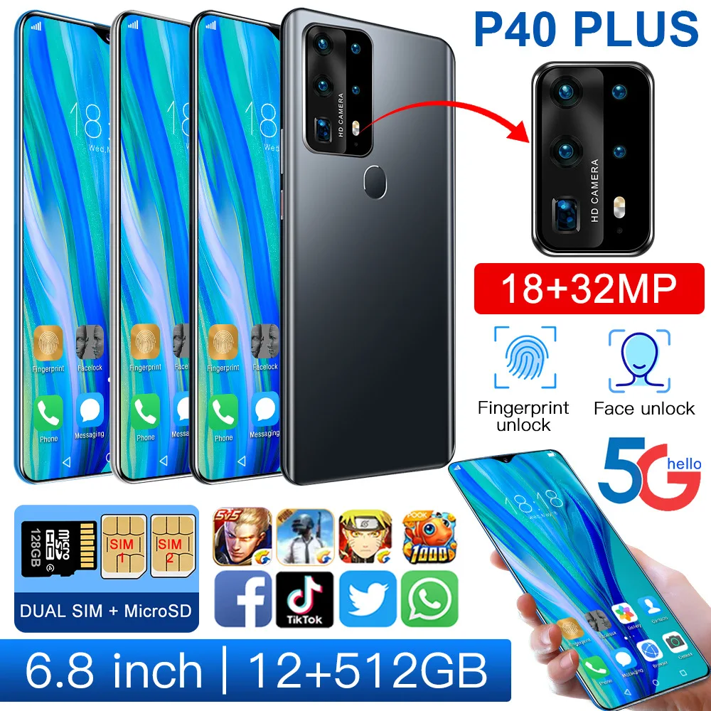 Newest P40plus Smartphone 12GB 512GB Four cameras