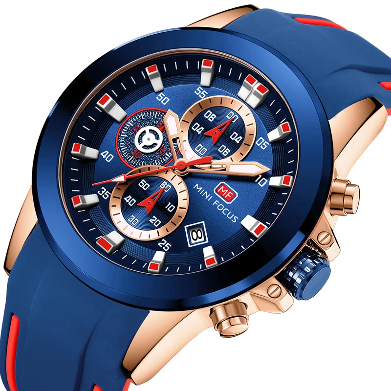Мини фокус модные наручные часы Мужские Водонепроницаемые многофункциональные спортивные часы мужские наручные кварцевые люксовый бренд синий силиконовый ремешок