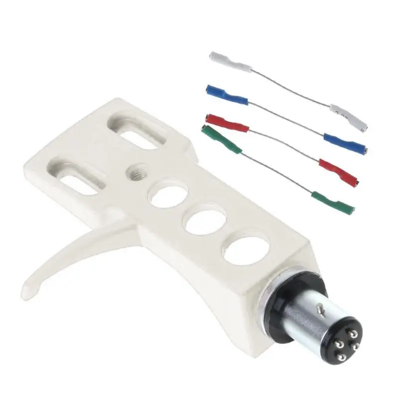 White Turntable Headshell Mount Universal LP Phono Cartridge Replacement Phonograph Head Holder Stylus Lead Wire - Color: White