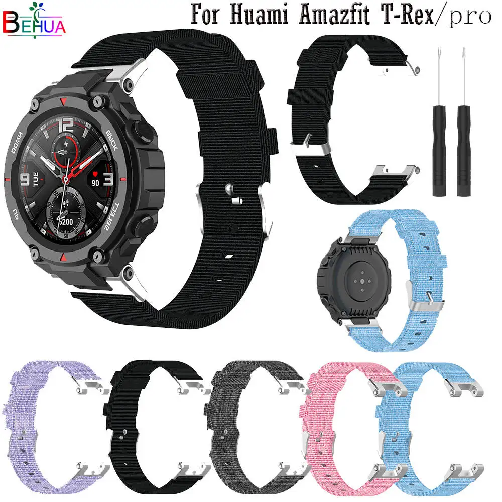 

2021 нейлон наручных Xiaomi Huami Amazfit T-Rex в парк развлечений Pro Смарт-часы ремешок для смарт-браслета Amazfit T-Rex в парк развлечений аксессуары из плотной ткани с поясом браслет на запястье