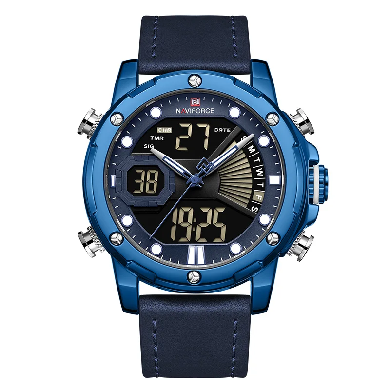 Blue NAVIFORCE, мужские часы, топ, роскошный бренд, модные спортивные наручные часы, светодиодный, аналоговый, цифровой, кварцевые, мужские часы, водонепроницаемые, Relogio Masculino - Цвет: Blue