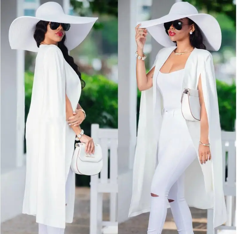 

Women Cloak Cape Long Blazer Coat Fashion Black White Personality Notched Neck Lapel Split Jacket Suits Workwear Blazer Feminino