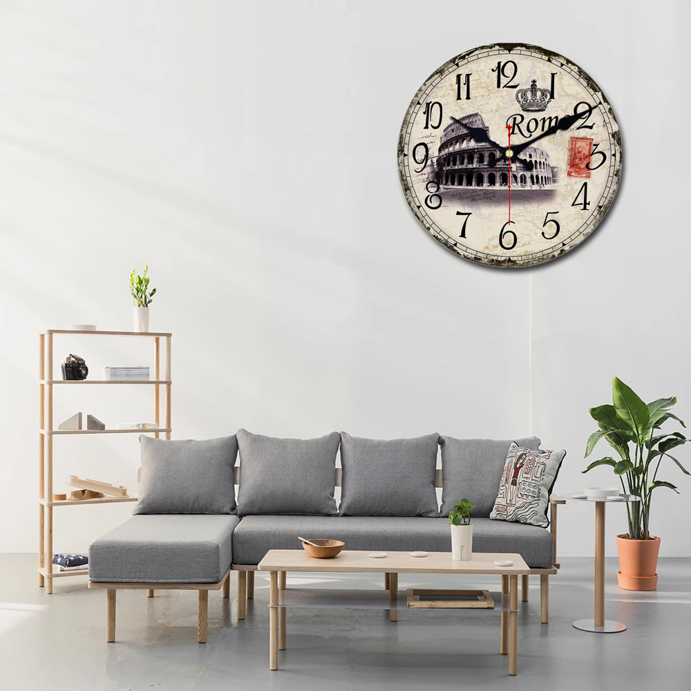 16 дюймов милый Кот настенные часы, винтажный Узор Деревянные картонные настенные часы, европейские ретро часы для шикарного домашнего офиса Кафе Декор