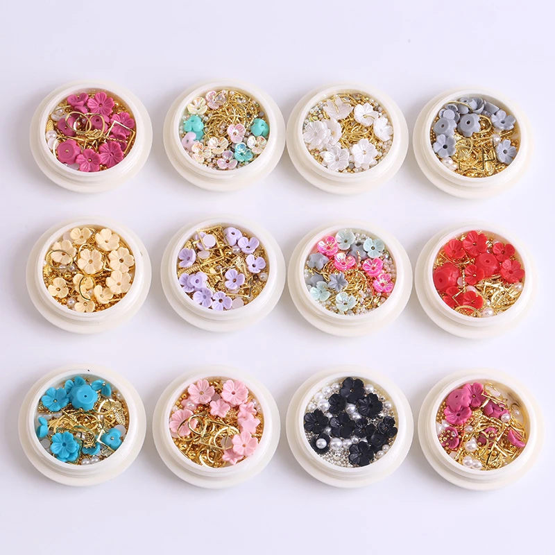 

Blueness 1 Boxs Mixed Nail Art Decorations 3D Frame Gold Rivet Manicure Accessories DIY Mixed Geometric Shapes Nail Decorating