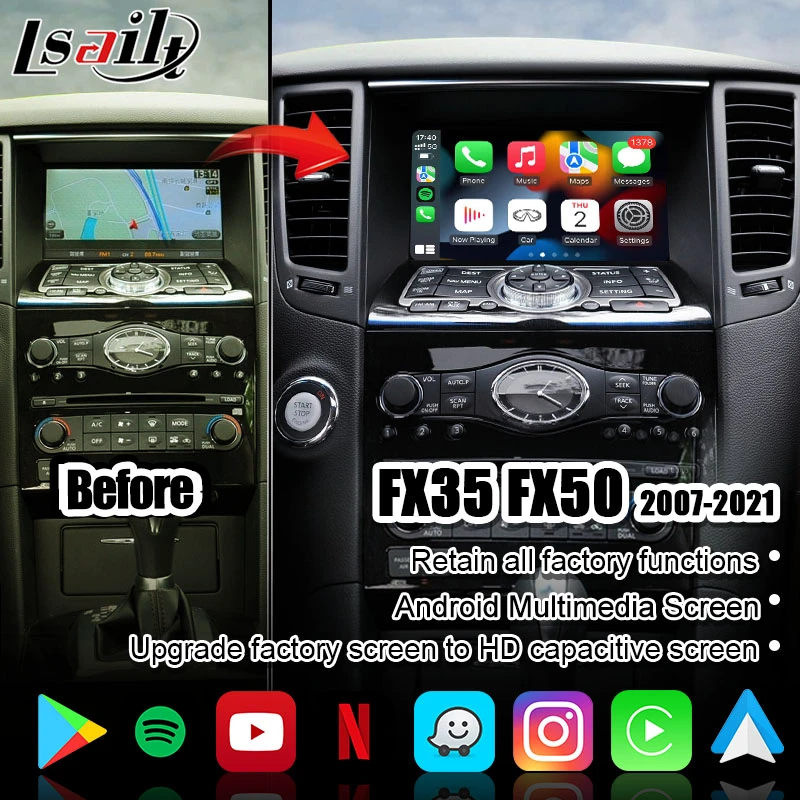 off road gps Lsailt Wireless CarPlay Android Screen for Infiniti FX50 FX35 Video Interface Multimedia Display with YouTube samsara gps
