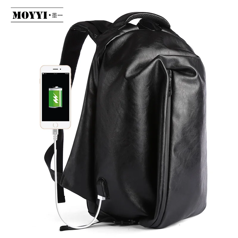 MOYYI, хит, кожаный рюкзак для школы, мужской рюкзак Mochila, 14 дюймов, для ноутбука, легкий рюкзак, мужской, для улицы, водонепроницаемый, черный