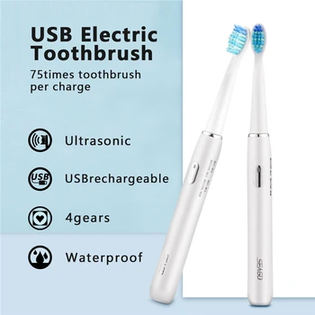 

SEAGO Electric Sonic Toothbrush Adult USB Rechargeable Tooth Brushes Washable Teeth Whitening Cleaning Tool + Replacement Heads
