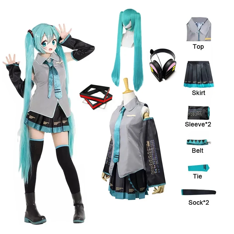 Anime Vocaloid Miku Cosplay Costume Japan Midi Dress Beginner Future Wig  Dress All Set Female Man Party Costumes - Animation Derivatives/peripheral  Products - AliExpress