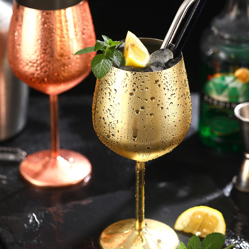 

500ml Creative Stainless Steel Single Layer Goblet Red Wine Cup Large Capacity Drum Type Resistant To Copper Plated Wine Glass