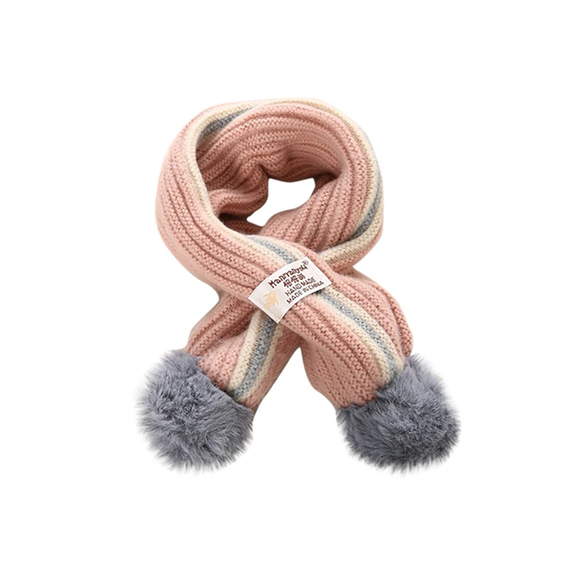 Прекрасный Детские зимние штаны шарф помпоном детская шарф для девочек, для мальчиков теплые шейные платки ребенка Вязание с меховыми бомбонами, шейный платок A40 - Цвет: Розовый