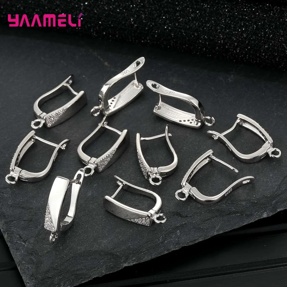 925 Sterling Silver Color Zircon Findings Earrings Leverback Earwire Fittings Components Accessories Handmade Supplies