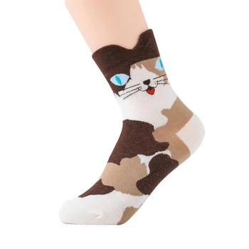 

8 pieces=4 pair/lot Funny Women Cartoon Socks Combed Cotton Cute Socks Women Three-dimensional Ear Cat Woman Sock Set