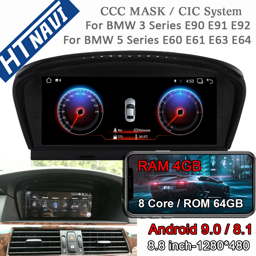 

8 Core Android 9.0 4G Car Multimedia Player Navigation Auto Radio 1 Din Stereo DVD IPS Screen For BMW E60 E61 E63 E64 E90 E91