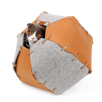 

Handmade Natural Cat Playing Sleeping Room 4in1 Functional Cat Cave Nature Felt Handcrafted Cat House Bed Pet Supply