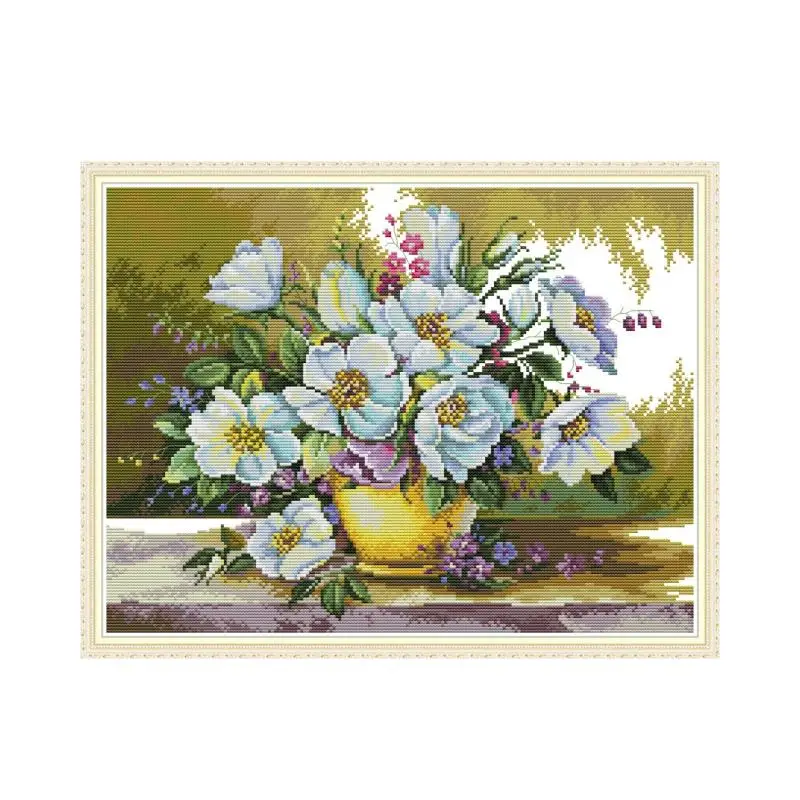 

White flower cross stitch kit aida 14ct 11ct count print canvas cross stitches needlework embroidery DIY handmade