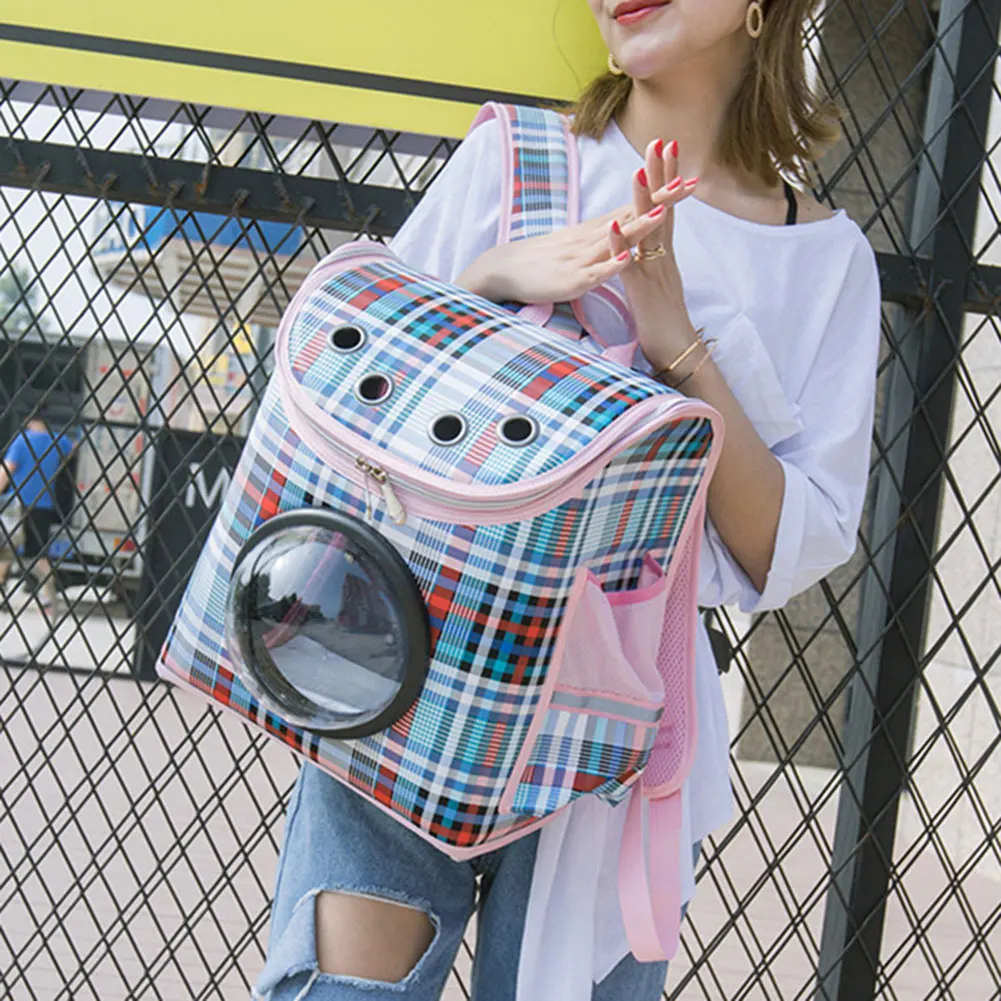

Plaid Pattern Transparent Window Design Cover Breathable Pet Travel Storage Bag Cats Dog Carrier LXY9
