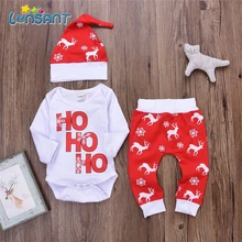 LONSANT Christmas Newborn Baby Boys Girls Romper Infant Long Sleeve Tops+cartoon Deer Print Pants+Hat Winter Baby Outfits