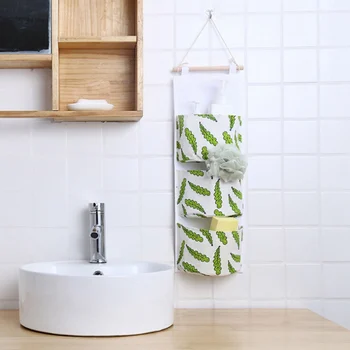 

Cute Printed Three Pockets Storage Bag Sundries Hanging Bag Gray Small Fish Pattern Home Garden Organization New