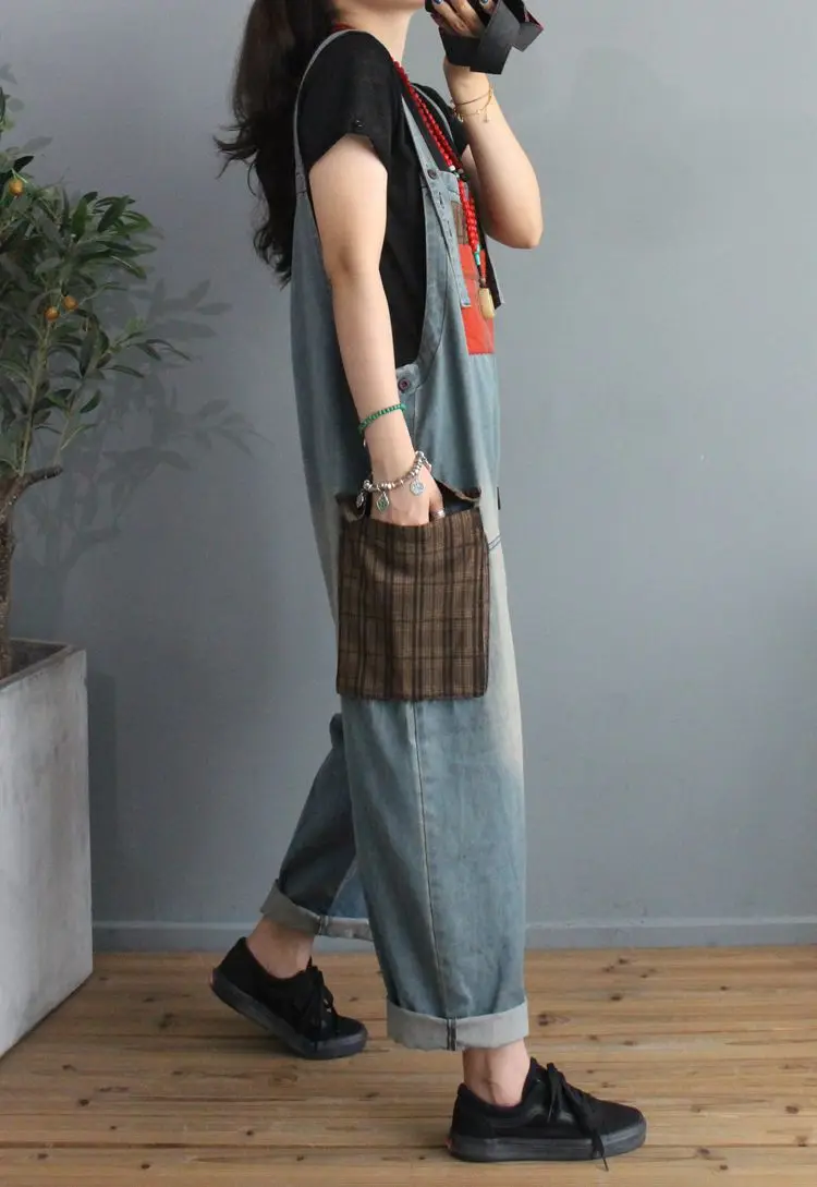 Max LuLu 2020 New Autumn Korean Fashion Designer Womens Plaid Denim Trousers Ladies Printed Vintage Jeans Casual Loose Overalls