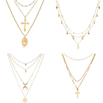 

Luokey Gold Cross Necklace For Women Layered Virgin Mary Coin Religious Necklace Charm Choker Small Cactus Necklace Jewelry 2020