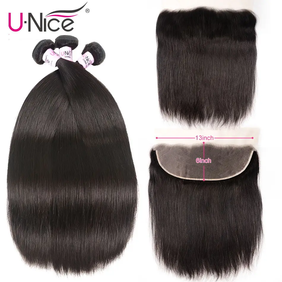 Unice Hair 13x6 Transparent Lace Frontal Closure With Bundles Brazilian Straight Hair Weave 3 pcs With Frontal Remy Hair