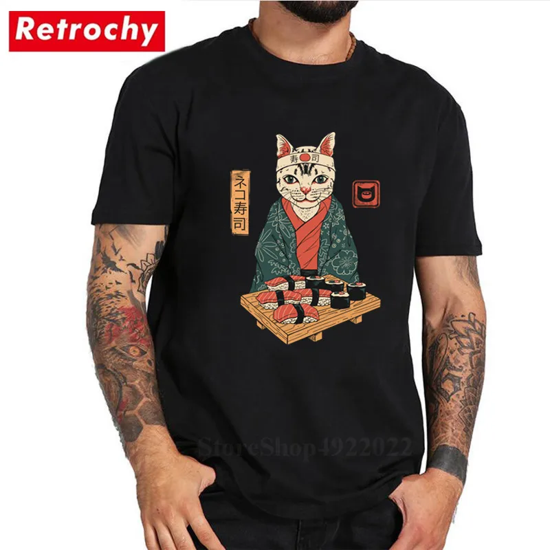 Футболки Neko с изображением кота Суши-бара японской культуры уличная одежда 2019