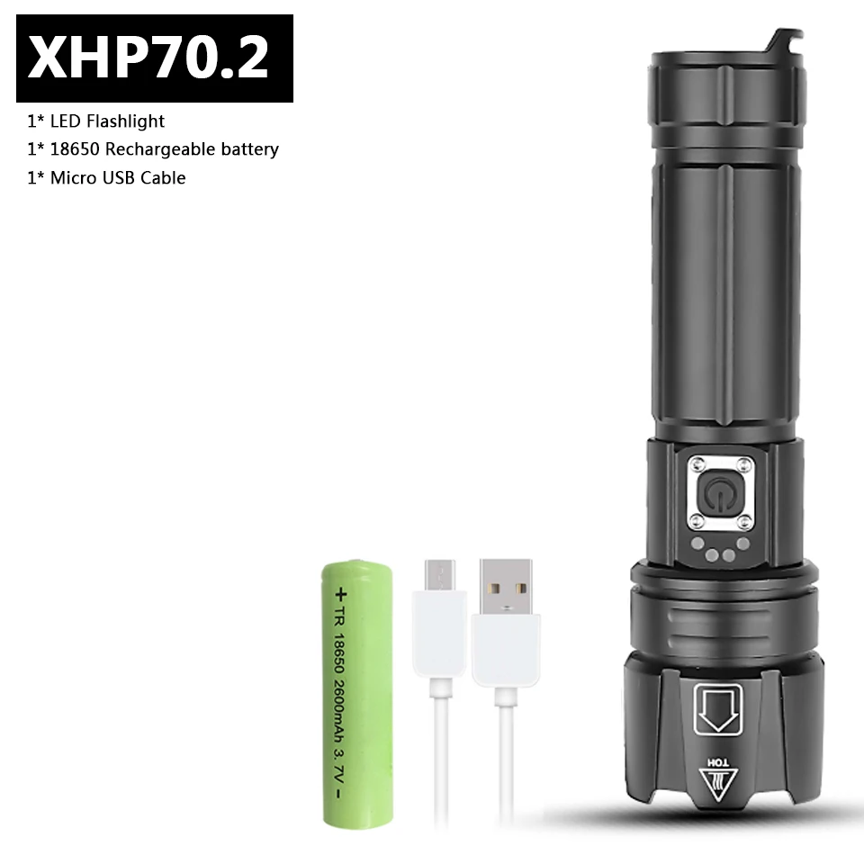 Xhp70.2 мощный яркий светодиодный фонарик power bank функция usb зарядка растягивающийся зум 18650 или 26650 перезаряжаемый фонарь Z90+ 1476 - Испускаемый цвет: Package B