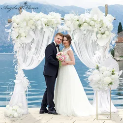 Conjunto de flores artificiales triangulares para mesa, decoración de fondo para arco de boda, centro de mesa, Bola de flores, blanco