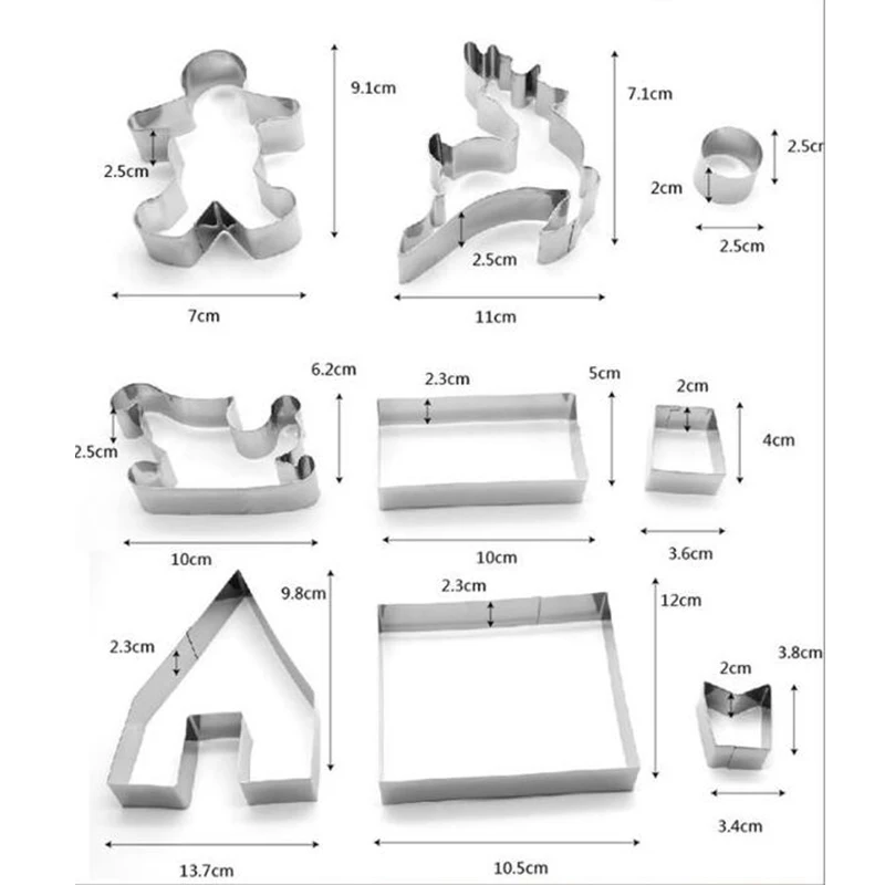 8 шт./компл. Нержавеющая сталь Рождество формочки для печенья 3D форма для торта, печенья Fondant(сахарная) резак DIY Инструменты для выпечки