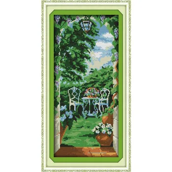 

DIY Needlework 11CT 14CT Cross Stitch Courtyard Scenery! Counted Cross Stitching Kits for Embroidery Knitting Needles Hobby Free