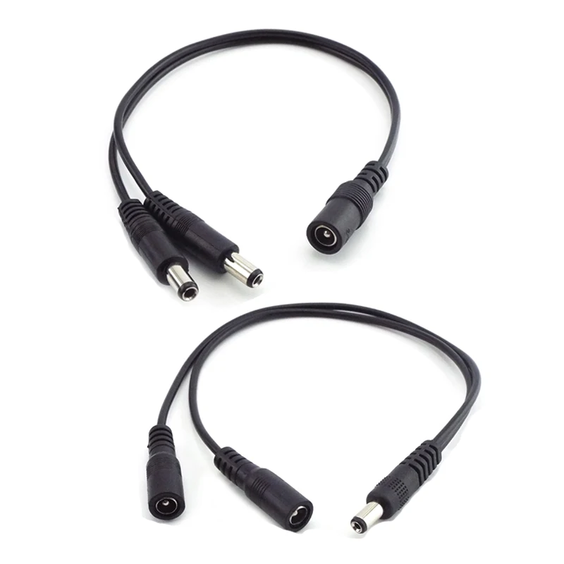 5,5mm * 2,1mm 1 hembra a 2 hombre conector DC macho Cable del divisor de potencia para la luz de tira de LED CCTV adaptador de fuente de alimentación