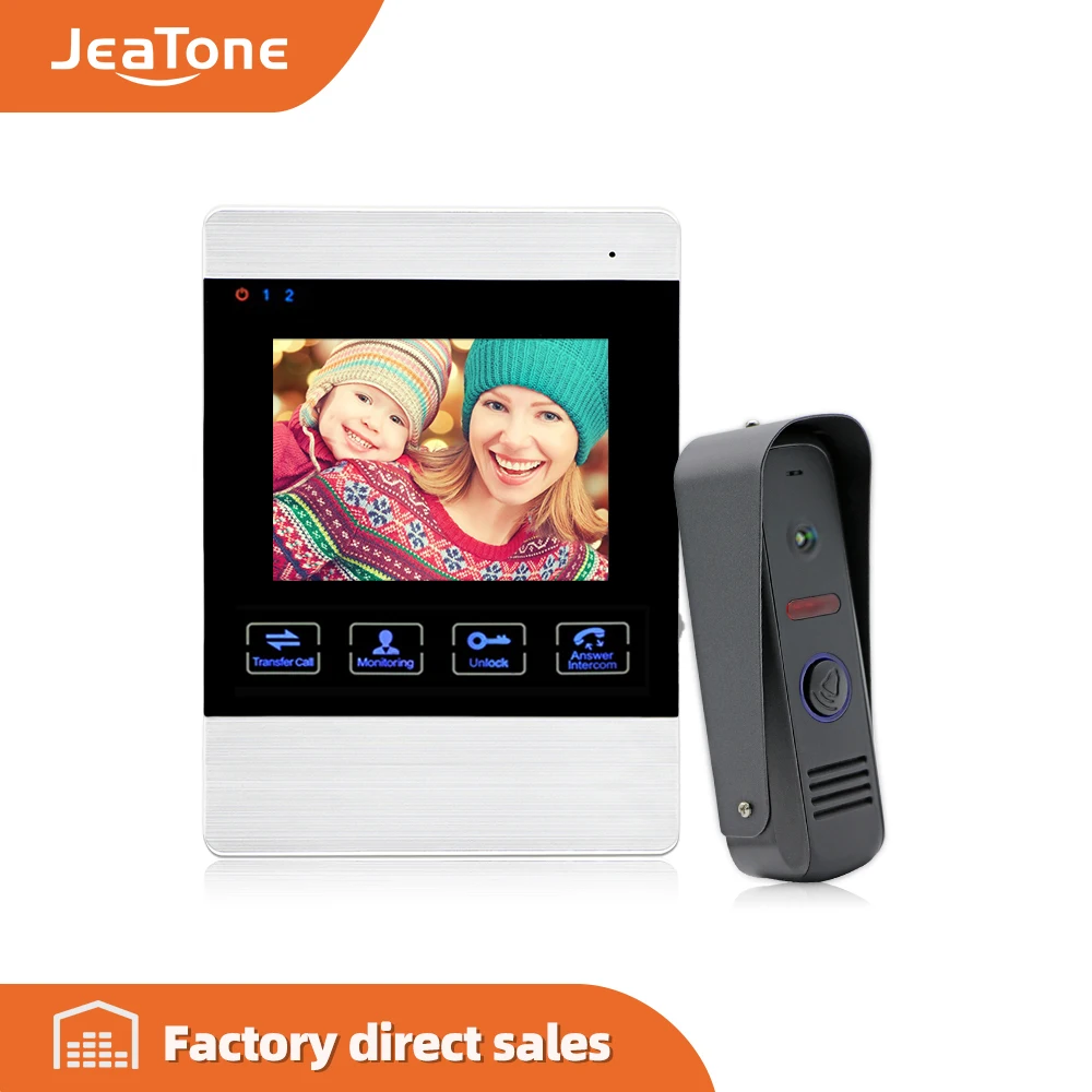 Видеодомофон JeaTone 4-дюймовый дверной звонок 1200TVL с защитой от дождя ночного