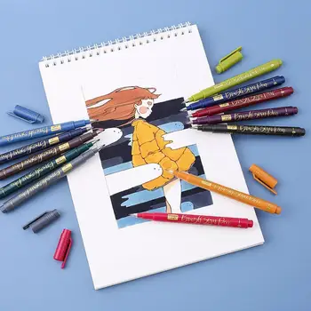 

12PCS Metallic Color Brush Marker Pen Set Soft Tip Drawing Album Painting Lettering supplies Design Art Calligraphy M3R8