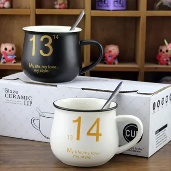 

Coffee mug ceramics cup Enamel Mug with spoon couple mug bridesmaid gift household milk tea
