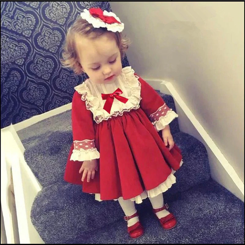Детское рождественское платье для девочек; детские красные испанские платья с длинными рукавами; эксклюзивные платья на год для малышей; fantasia infantil