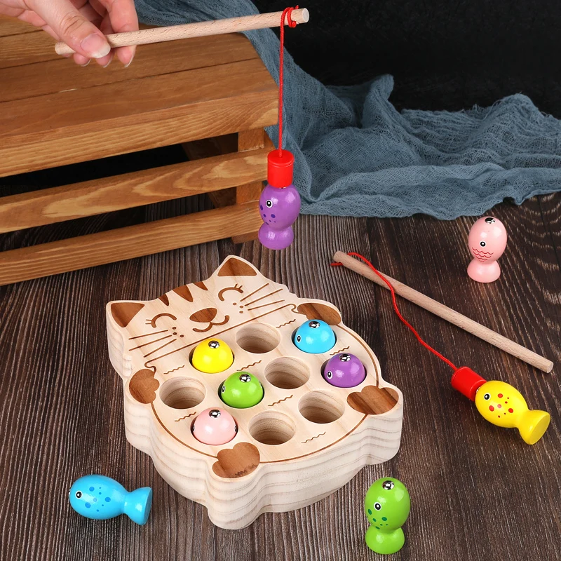 Preschool Wooden Montessori Toys Magnetic Fishing Game Baby Puzzle Early Education Teaching Aids Math Toy For Children Girl Gift