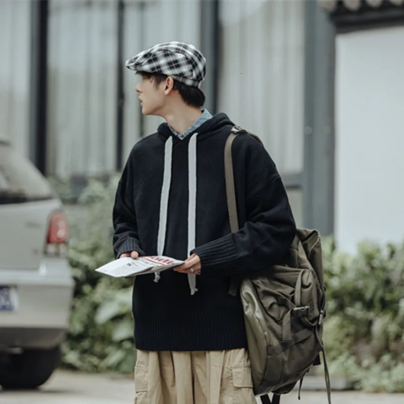 Winter Hooded Sweater Men Warm Fashion Solid Color Casual Knit Sweater Man Sweter Clothes Streetwear Wild Loose Pullover Men Winter Hooded Sweater Men Warm Fashion Solid Color Casual Knit Sweater Man Sweter Clothes Streetwear Wild Loose Pullover Men