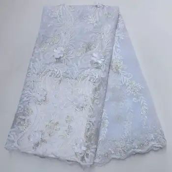 

2019 New style French net lace fabric 3D flower African tulle mesh lace fabric high quality Beads nigerian lace fabric CEA-12