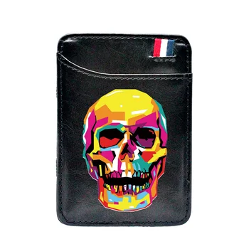 

Classic Fashion Black Skull Digital Printing Leather Magic Wallets Charm Men Women Short Card Holder Money Clips