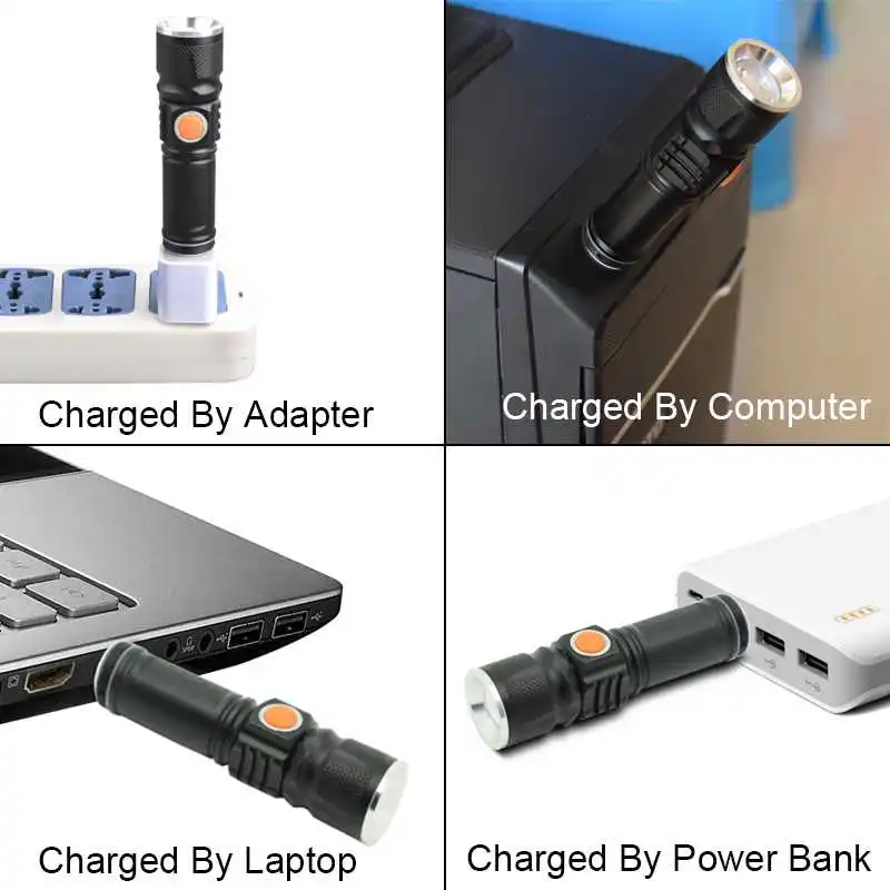 Перезаряжаемый USB флэш светильник светодиодный 2000 люмен водонепроницаемый