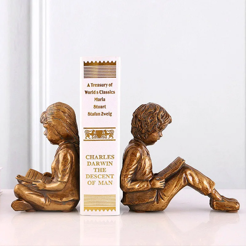 Antique Reading Child Bookends Home Decoration Accessories Office Study Room Display Book Stand Resin Ornaments Desktop Decors
