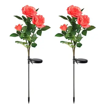 

2pcs Outdoor Solar Powered LED Light Waterproof Rose Flower Stake Lamp Easy-to-Install For Home Garden Yard Lawn Path Decorate