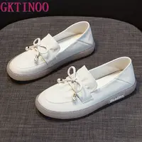 GKTINOO-zapatillas De deporte transpirables De piel auténtica para Mujer, Zapatos planos sin cordones, color blanco