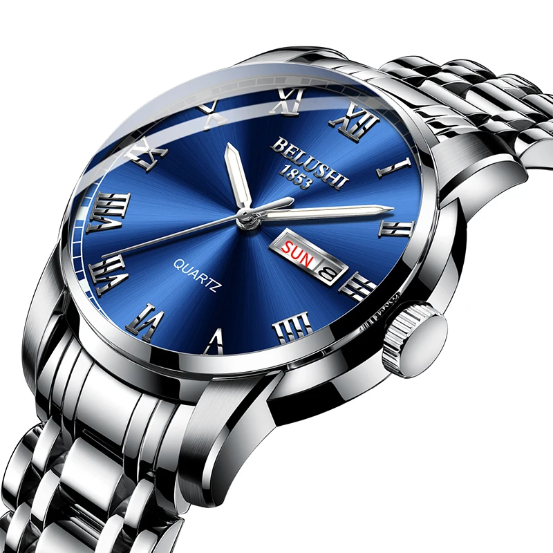 556 Sliver Blue Belushi мужские часы Классика новые роскошные Брендовые Часы мужские водонепроницаемые часы из нержавеющей стали часы с датой серебро Erkek kol Saati - Цвет: 556 Sliver Blue