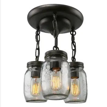 

HAIXIANG Black Iron Chandelier Pendant Lamp Wall Light Mason Jar Glass Ceiling Fixtures