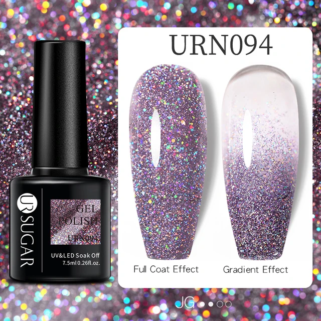 UR SUGAR 7.5ml Pink Reflective Glitter Gel Nail Polish Silver Purple Sequins Soak Off UV Gel Nail Art Manicuring Nail Gel URN094